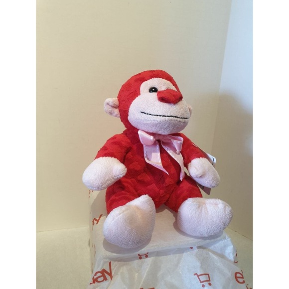 Red and Pink - Monkey with Bow Tie Plush - 9" - Picture 2 of 3